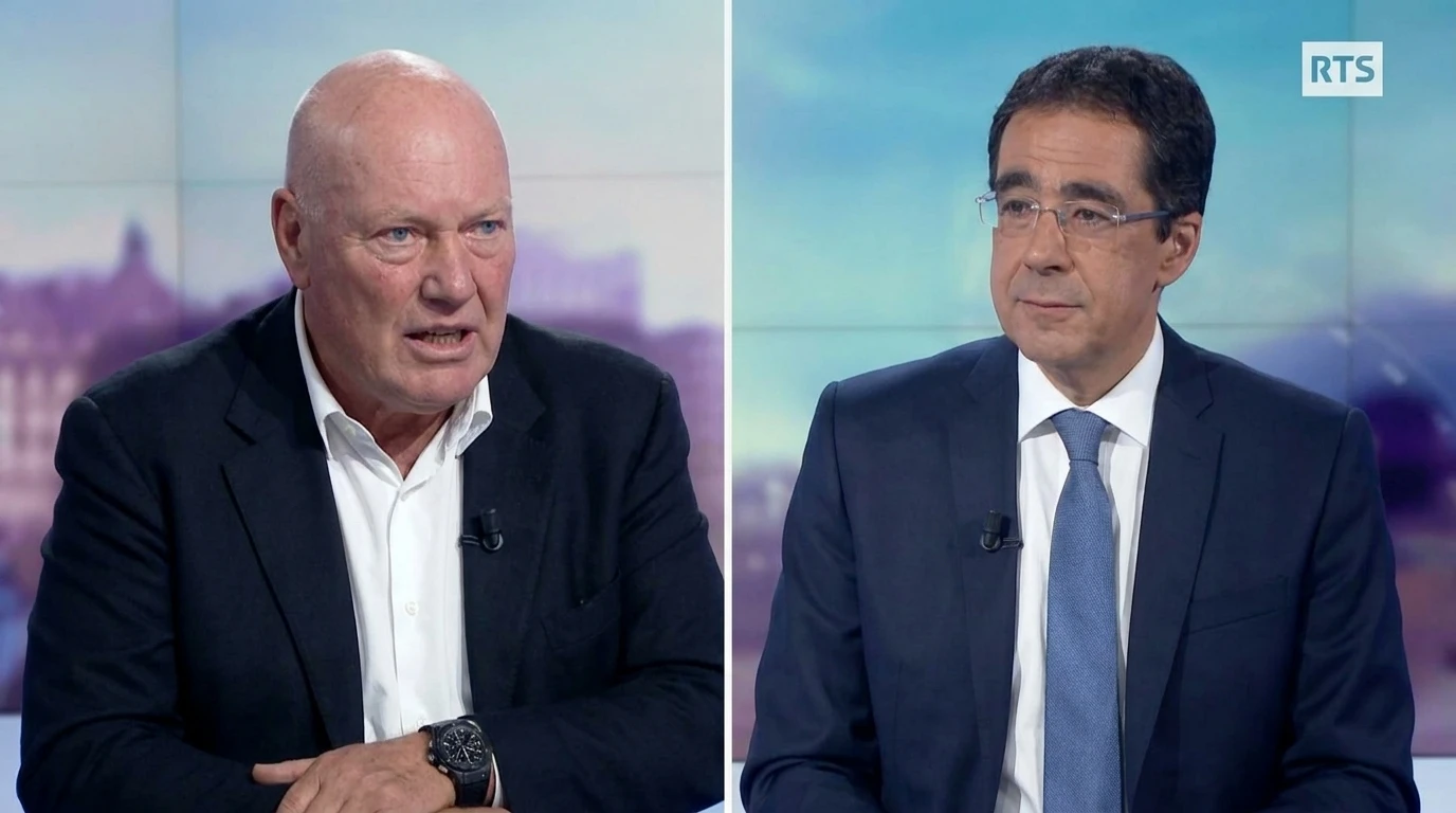 Biver et Rochebin dans le studio de Pardonnez-moi — RTS Genève
